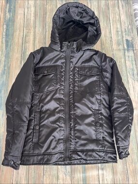 Kids Black Hooded Winter Jacket (Sz: 8)